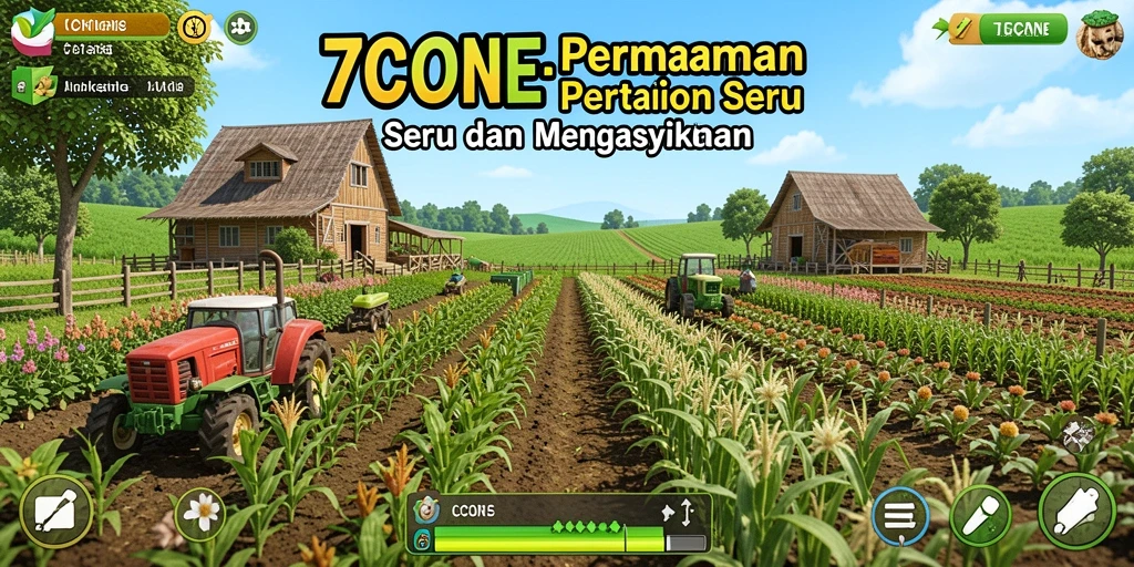 Tangkapan layar utama dari gameplay 7CONE yang menunjukkan aktivitas pertanian.