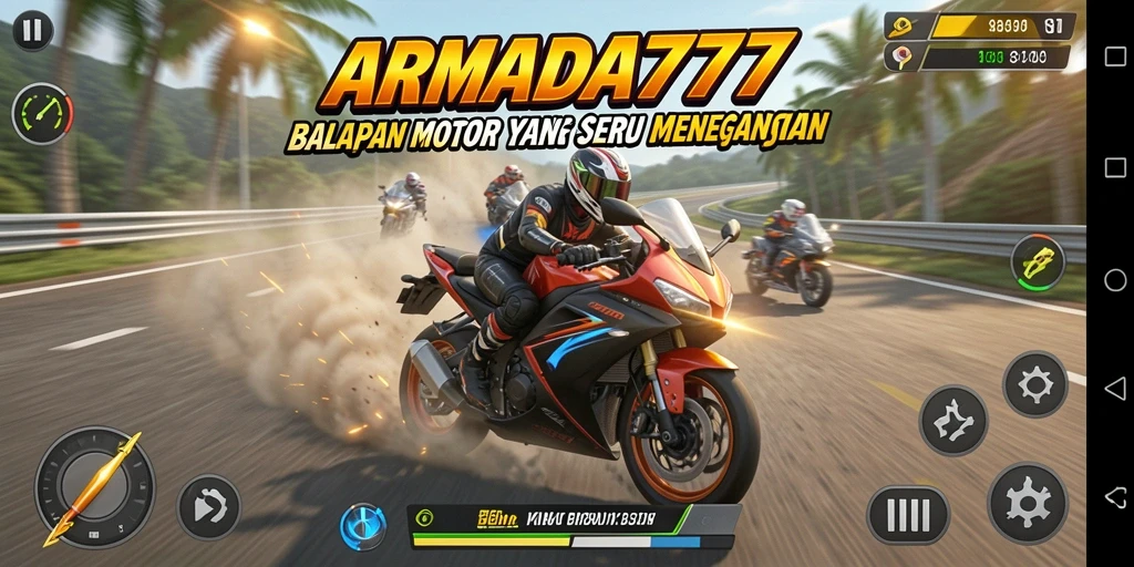 Tampilan gameplay ARMADA777 yang mendebarkan saat balapan motor.