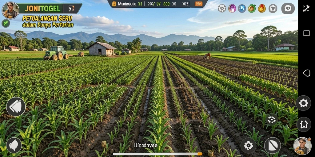 Tampilan screenshot utama JONITOGEL menampilkan aktivitas bertani yang menarik.