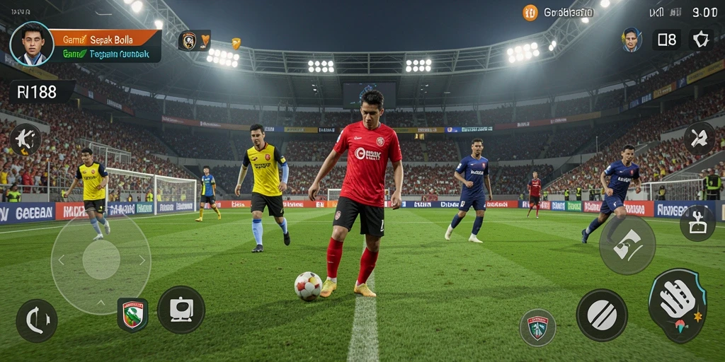 Tampilan gameplay menarik dalam RI188 yang menonjolkan aksi sepak bola.