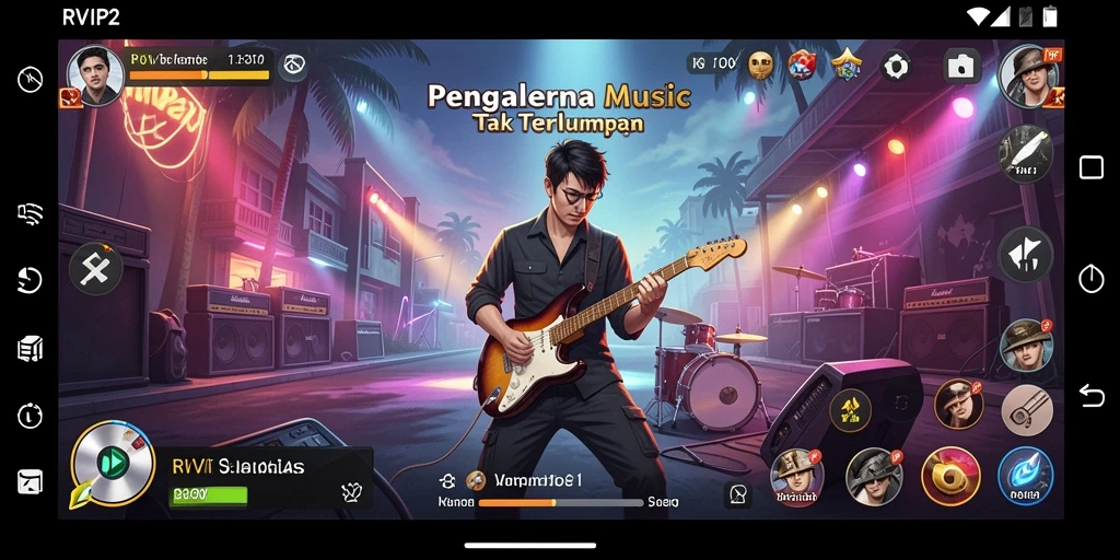 Screenshot utama RVIP2 menampilkan gameplay seru dengan musik yang mengasyikkan.
